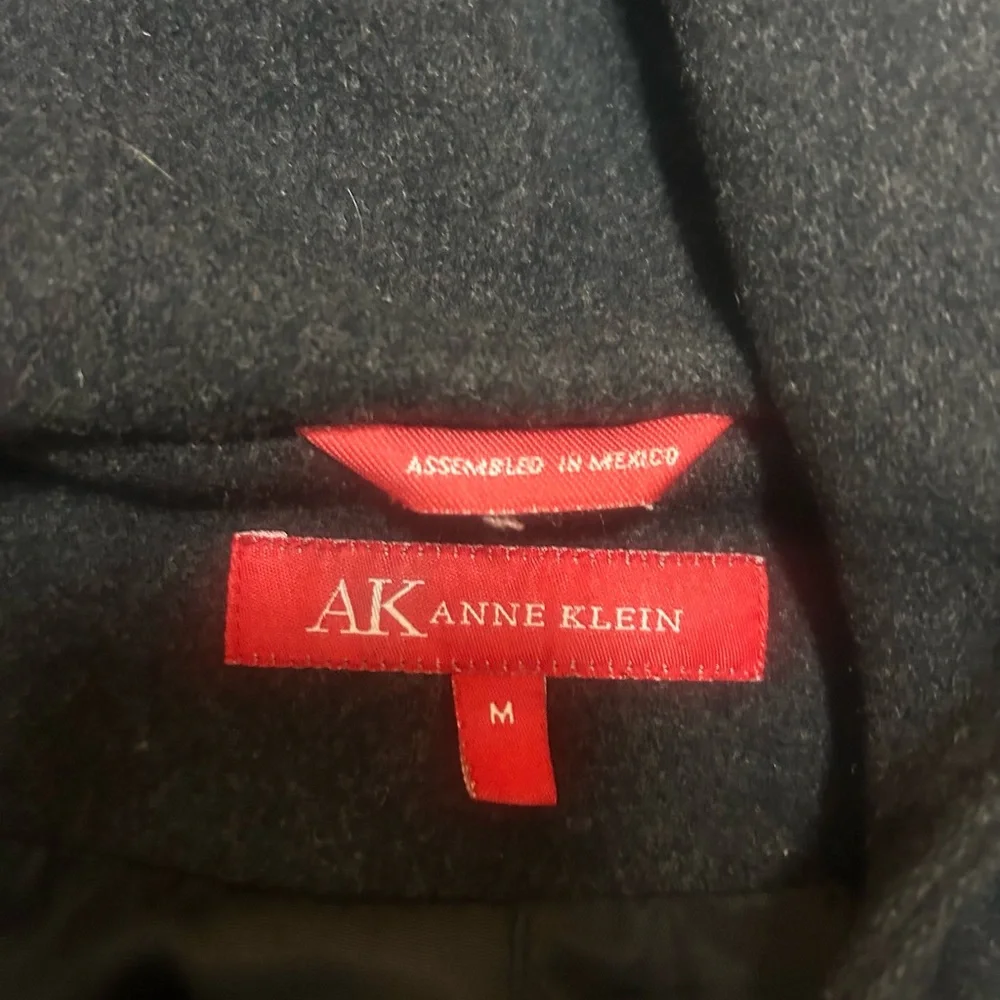 Anne Klein Charcoal Gray 100% Wool Hooded Pea Coat Size Medium